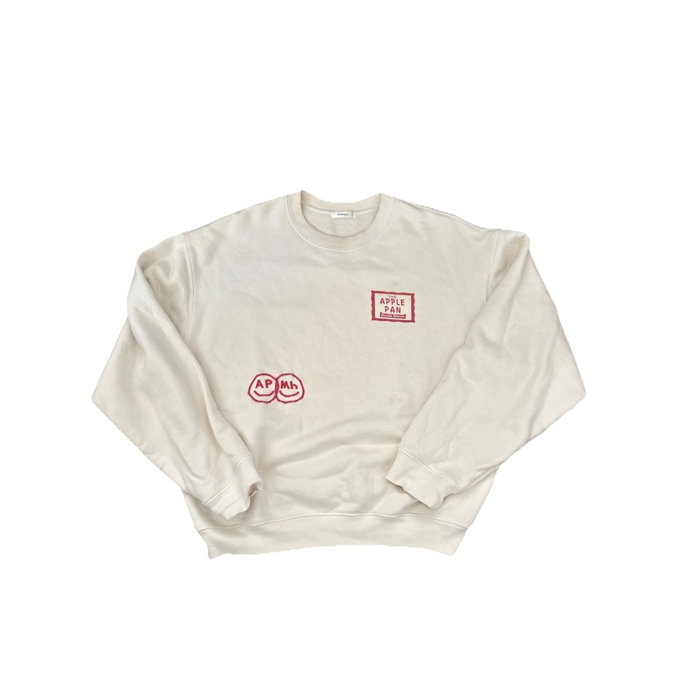 Madhappy x The Apple Pan Sweater Large Cream Pullover Crewneck Graphic Rare!
